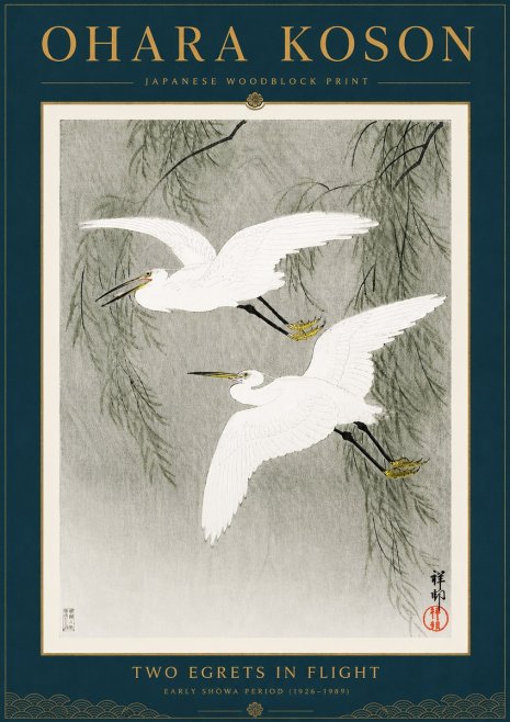 Ohara Koson Two Egrets in Flight No6 - Juliste
