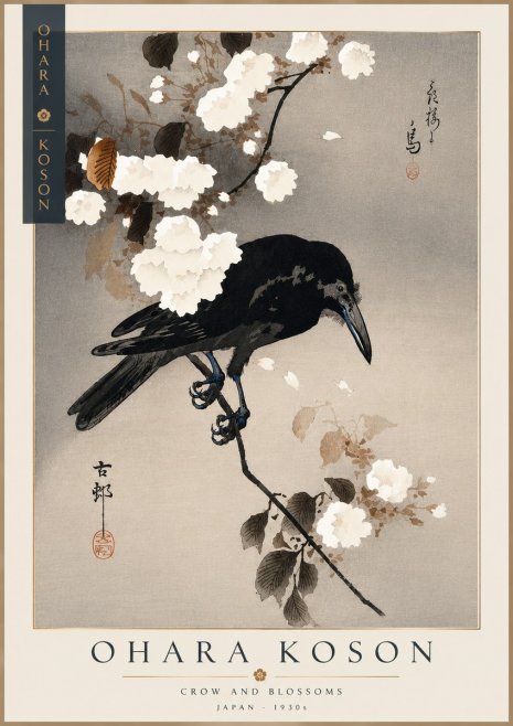 Ohara Koson Crow and Blossoms II No3 - Juliste