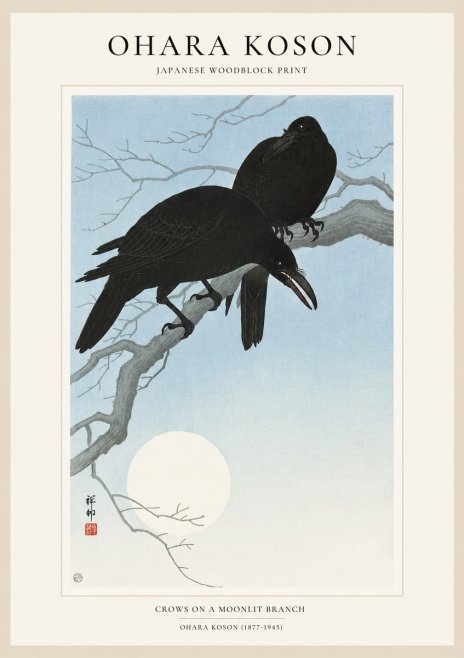 Ohara Koson Crows on a Moonlit Branch No1 - Juliste
