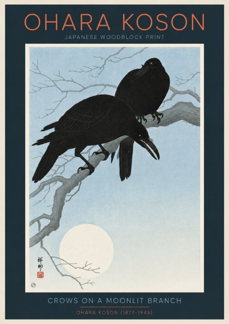 Ohara Koson Crows on a Moonlit Branch No2 - Juliste