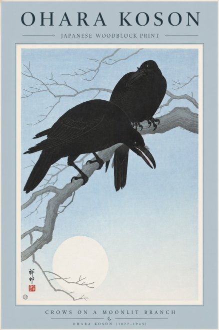 Ohara Koson Crows on a Moonlit Branch No4 - Juliste