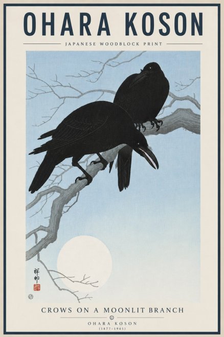 Ohara Koson Crows on a Moonlit Branch No5 - Juliste