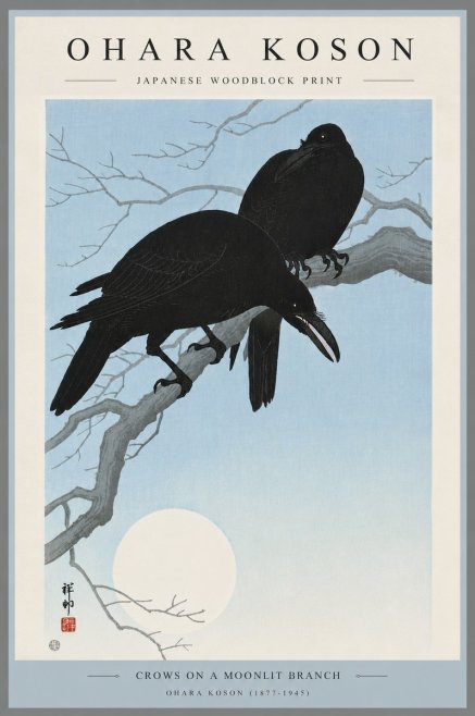Ohara Koson Crows on a Moonlit Branch No6 - Juliste