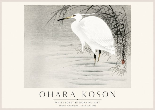 Ohara Koson White Egret in Morning Mist No1 - Juliste