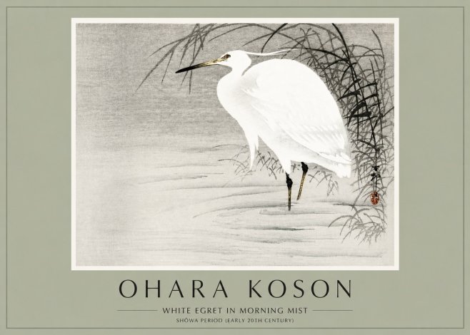 Ohara Koson White Egret in Morning Mist No2 - Juliste