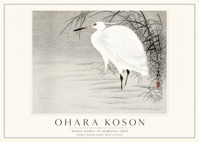 Ohara Koson White Egret in Morning Mist No3 - Juliste