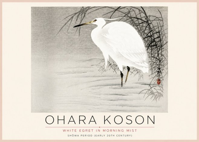 Ohara Koson White Egret in Morning Mist No4 - Juliste