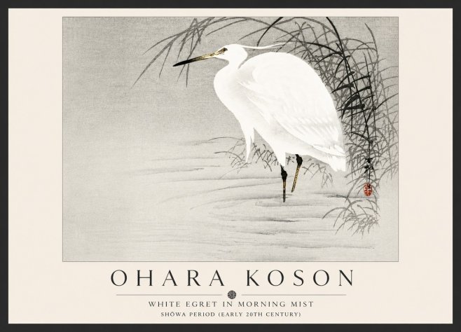 Ohara Koson White Egret in Morning Mist No5 - Juliste