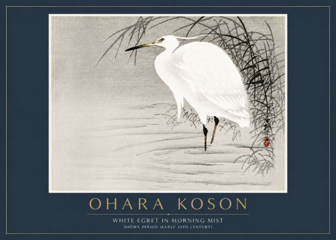 Ohara Koson White Egret in Morning Mist No6 - Juliste