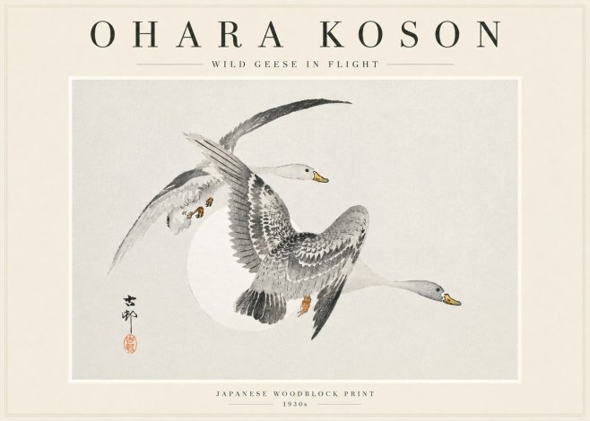 Ohara Koson Wild Geese in Flight I No3 - Juliste