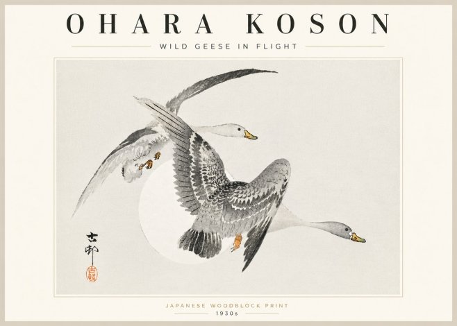 Ohara Koson Wild Geese in Flight I No5 - Juliste