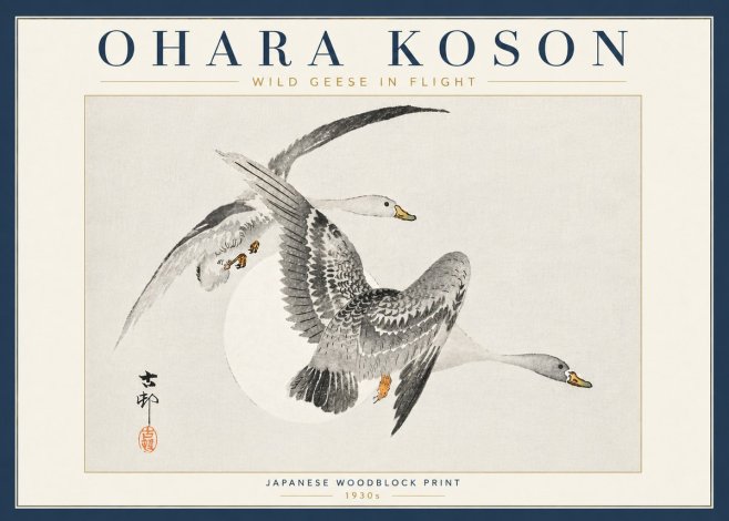 Ohara Koson Wild Geese in Flight I No6 - Juliste