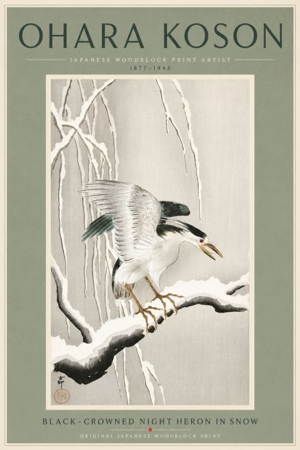 Ohara Koson Black-crowned Night Heron in Snow No4 - Juliste