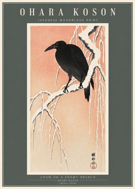 Ohara Koson Crow on a Snowy Branch I No2 - Juliste