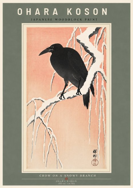 Ohara Koson Crow on a Snowy Branch I No5 - Juliste