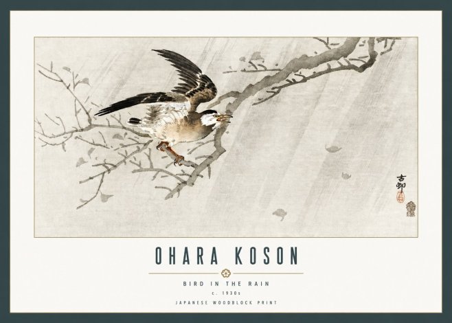 Ohara Koson Bird in the Rain No2 - Juliste