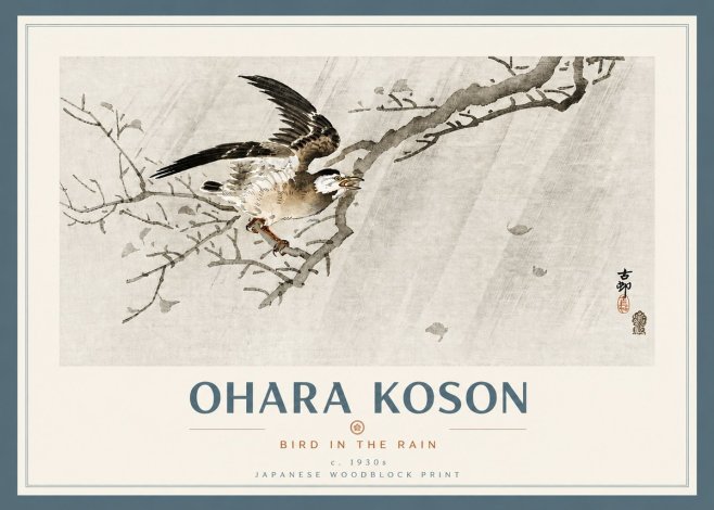 Ohara Koson Bird in the Rain No4 - Juliste
