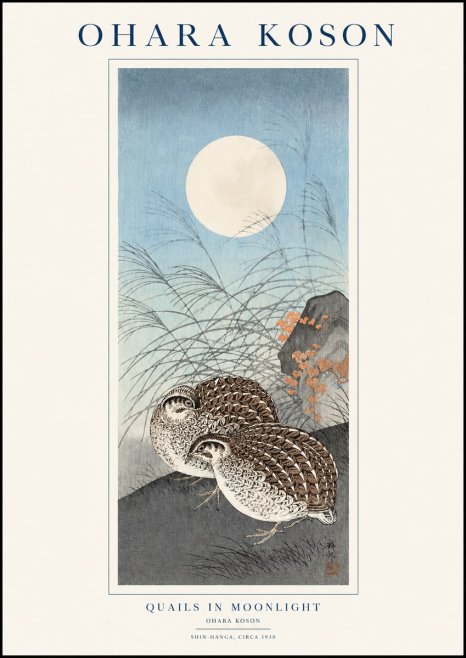 Ohara Koson Quails in Moonlight No1 - Juliste