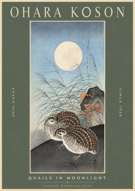 Ohara Koson Quails in Moonlight No2 - Juliste
