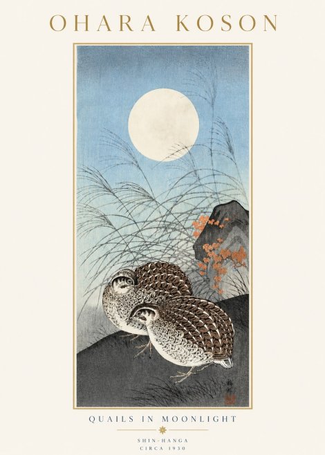 Ohara Koson Quails in Moonlight No3 - Juliste