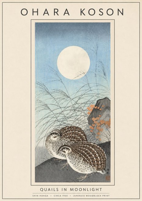 Ohara Koson Quails in Moonlight No5 - Juliste