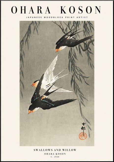 Ohara Koson Swallows and Willow II No1 - Juliste