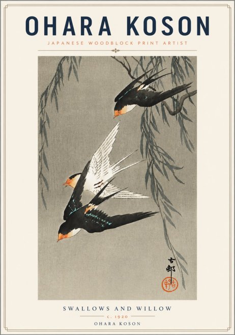 Ohara Koson Swallows and Willow II No6 - Juliste