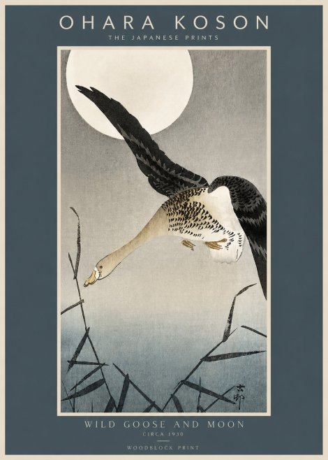Ohara Koson Wild Goose and Moon No2 - Juliste