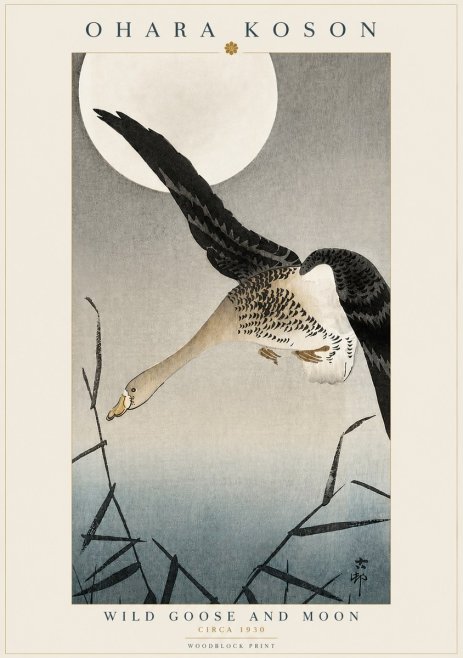 Ohara Koson Wild Goose and Moon No3 - Juliste
