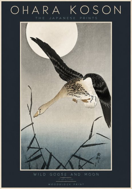 Ohara Koson Wild Goose and Moon No5 - Juliste