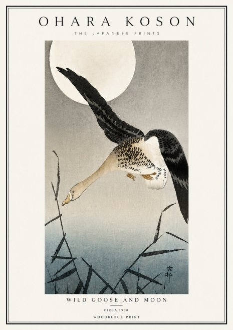Ohara Koson Wild Goose and Moon No6 - Juliste