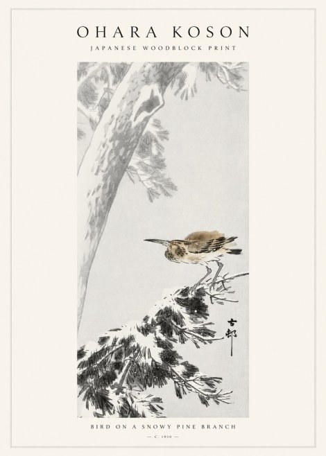 Ohara Koson Bird on a Snowy Pine Branch No1 - Juliste