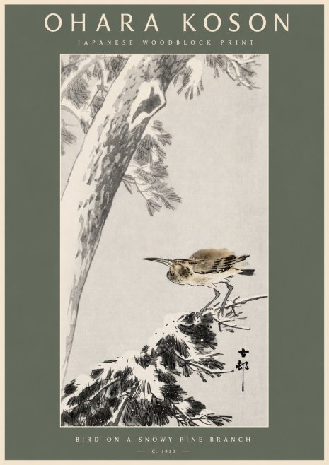 Ohara Koson Bird on a Snowy Pine Branch No2 - Juliste
