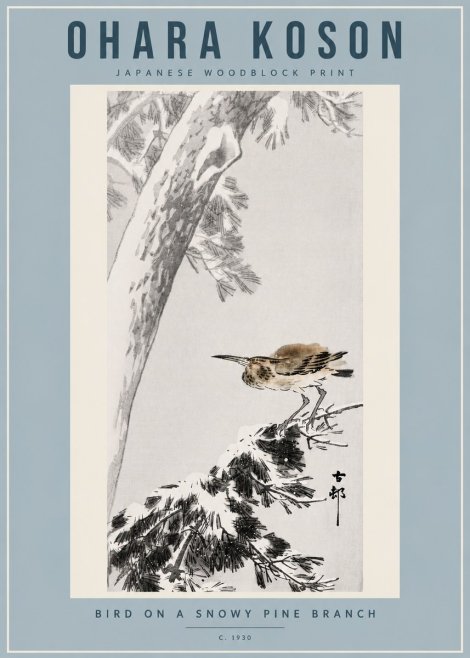Ohara Koson Bird on a Snowy Pine Branch No4 - Juliste