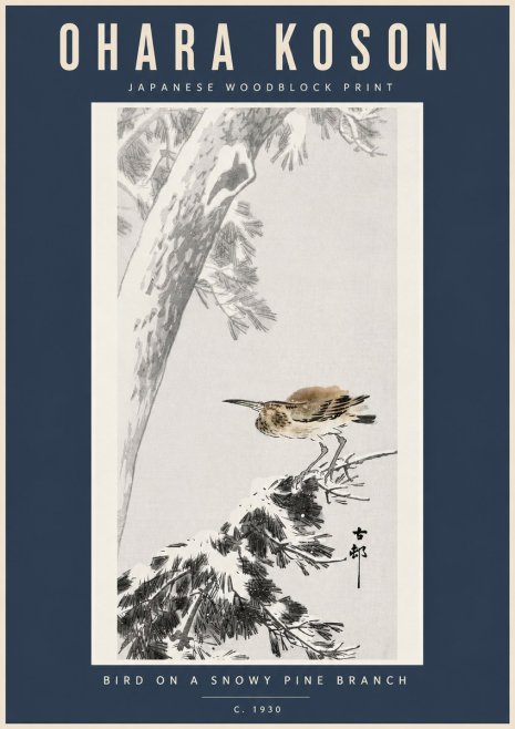 Ohara Koson Bird on a Snowy Pine Branch No5 - Juliste