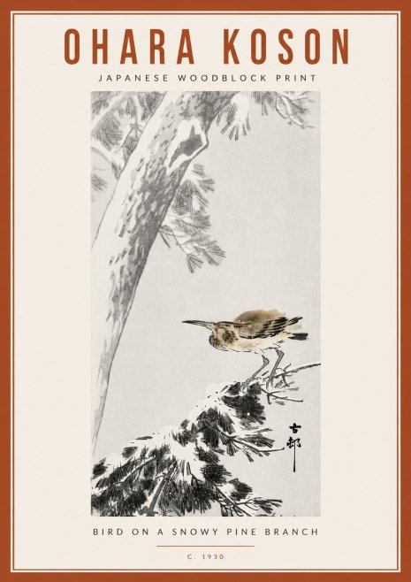 Ohara Koson Bird on a Snowy Pine Branch No6 - Juliste