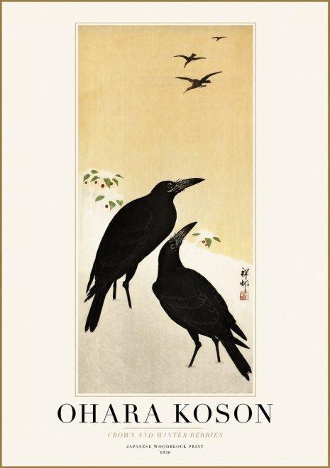 Ohara Koson Crows and Winter Berries No1 - Juliste