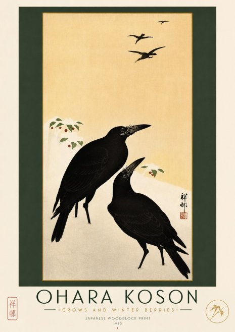 Ohara Koson Crows and Winter Berries No2 - Juliste