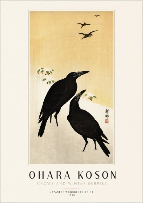 Ohara Koson Crows and Winter Berries No4 - Juliste