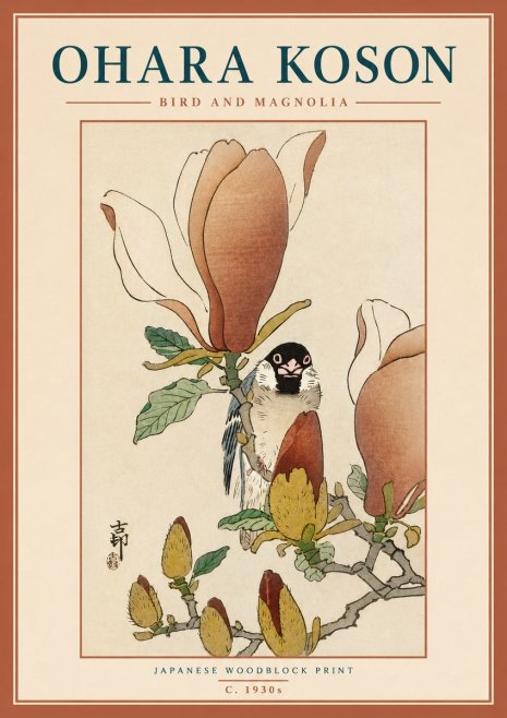 Ohara Koson Bird and Magnolia No3 - Juliste