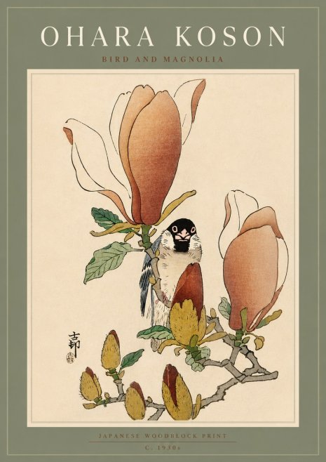 Ohara Koson Bird and Magnolia No5 - Juliste
