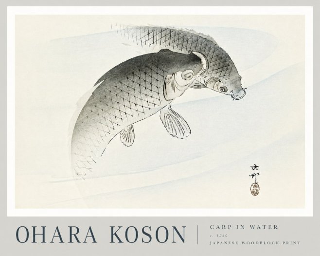 Ohara Koson Carp in Water No3 - Juliste