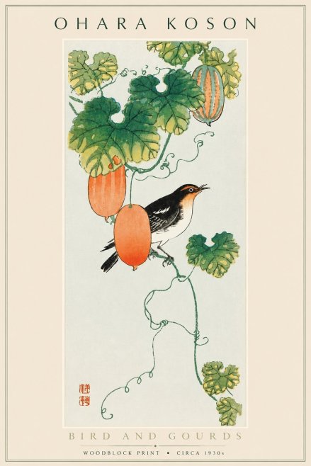 Ohara Koson Bird and Gourds No6 - Juliste