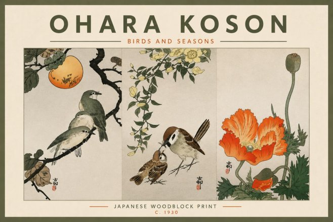 Ohara Koson Birds and Seasons No4 - Juliste