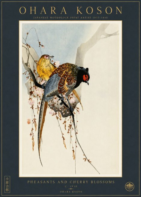 Ohara Koson Pheasants and Cherry Blossoms I No2 - Juliste
