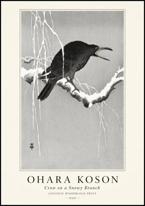 Ohara Koson Crow on a Snowy Branch II No1 - Juliste