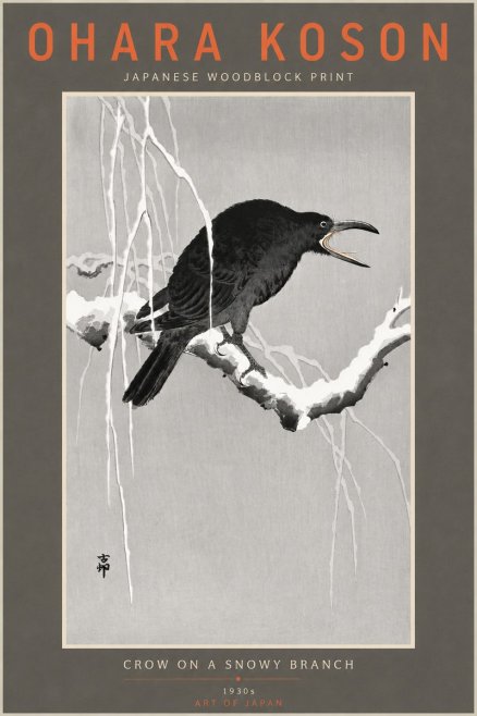 Ohara Koson Crow on a Snowy Branch II No4 - Juliste