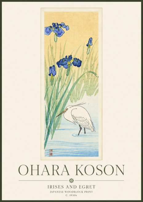Ohara Koson Irises and Egret No3 - Juliste