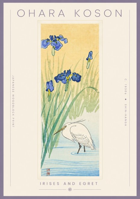 Ohara Koson Irises and Egret No4 - Juliste