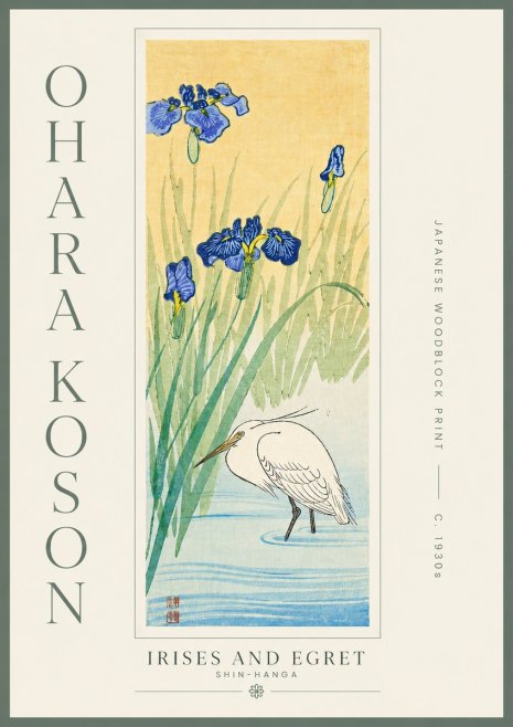 Ohara Koson Irises and Egret No5 - Juliste